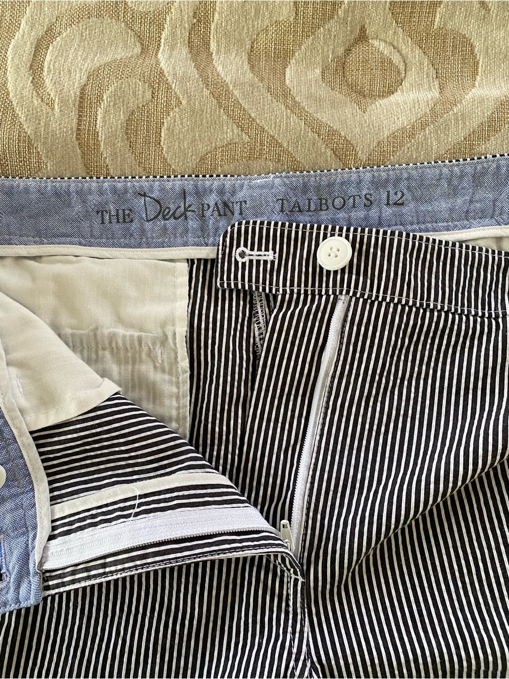 Talbots The Deck Pant Size 12 Navy White Striped Wide Leg Crop Cotton - Picture 2 of 13